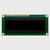 Front view of a 16x2 character OLED display module on a green PCB with an inactive black screen.