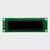 Front view of a 20x2 character OLED display module on a green PCB with an inactive black screen.