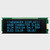 Front view of a 20x4 character slim OLED display module on a green PCB showing illuminated blue text on a black background.