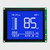 Front view of a 160x128 pixel graphic LCD showing a speedometer readout made of backlit white pixels on a dark blue screen.