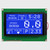 Front view of a 240x128 pixel graphic LCD showing information from a fitness machine made of backlit white pixels on a blue screen.