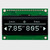 Front view of a 128x32 pixel monochrome white graphic OLED display on a green PCB showing a simple informational readout.