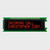 Front view of a 16x2 character OLED display module on a green PCB showing illuminated red text on a black background.