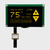 Front view of an OLED module with a 128x64 pixel display on a green PCB, showing a monochrome yellow menu with touch control buttons and a FPC cable for the capacitive touchscreen.