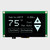 Front view of a 2.7 graphic OLED module with green PCB and capacitive touchscreen showing white 128x64 pixels.