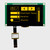 Front view of an OLED module with a 128x64 pixel display on a green PCB, showing a monochrome yellow menu with touch control buttons and a FPC cable for the capacitive touchscreen.