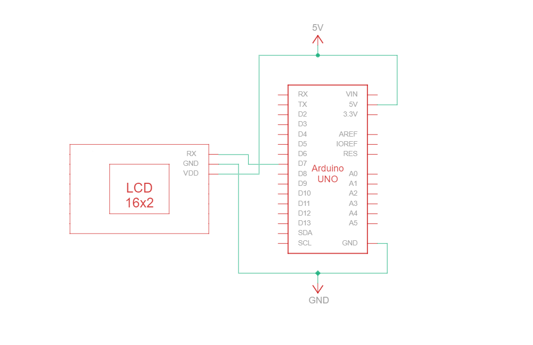 Arduino LCD wiring schematic diagram for RS232 TTL