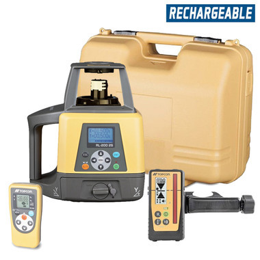 Topcon RL-200 2S Dual Slope Grade Laser Package, w/ LS-100D Receiver (314920782-1T) Rechargeable Batteries, Tenths Rod and HD Tripod