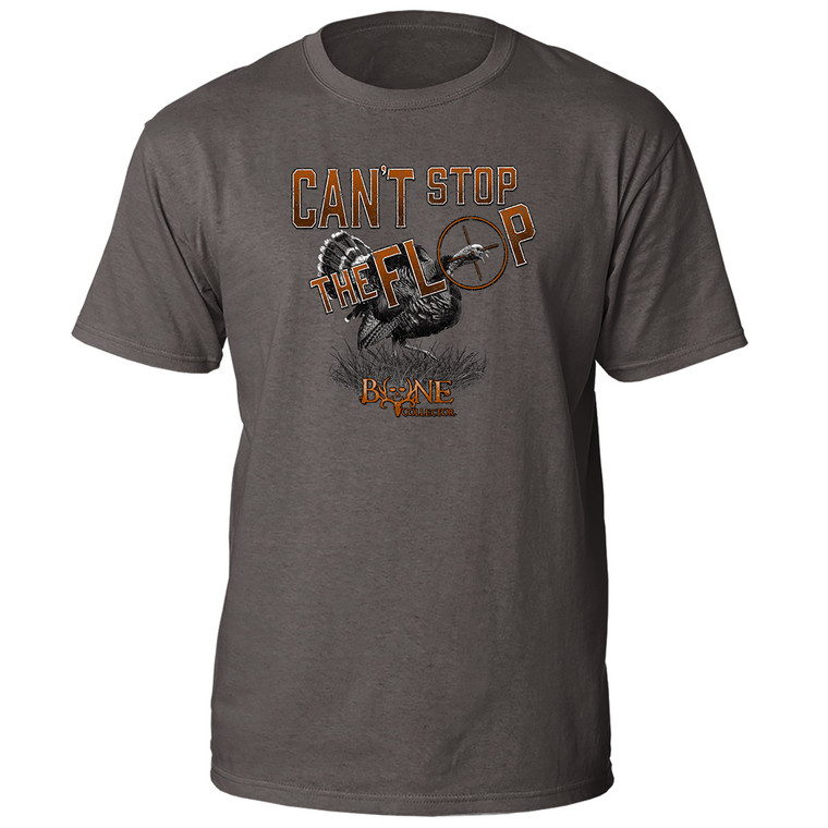 bone collector cant stop the flop cstf tee charcoal turkey gobbler graphic front