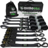 Rhino USA Medium Duty Ratchet Strap Tie-Down 4-Pack (Black) – Secure Cargo with Confidence
