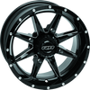 QuadBoss Slicer 14x7 4/137 5+2 Aluminum Wheel with Black Center Caps