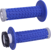 ODI Nomad Lock-On v2.1 blue and gray grips with D3O vibration damping material and gray aluminum clamps