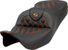 SADDLEMEN Roadsofa™ Seat - Lattice Stitch - Orange Stitch - without Backrest - FLH/FLT '08-'23 808-07B-18203