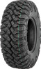 A high-resolution studio product photograph of a QuadBoss QBT846 Radial Utility ATV/UTV tire in size 26x9R12, set against a clean white background. Displayed at a front-three-quarter angle, the heavy-duty radial all-terrain utility tire features an aggressive, non-directional tread pattern with deep lugs designed for smooth ride performance and optimal traction across hardpack, mud, and trail terrain. Constructed with a durable 8-ply rated radial carcass, the black rubber casing displays crisp embossed sidewall text including "QUADBOSS", "QBT846", and "26x9R12".
