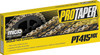 Wide profile photo of a gold ProTaper PT415MX non-O-ring drive chain uncoiled, displaying 120 links and the included clip master link on a clean white background.
