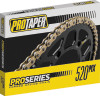Front view of the ProTaper Pro Series Forged 520 Racing Chain retail box highlighting the gold-plated links and unsealed roller construction on a plain white backdrop.