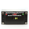 Antigravity Extreme Power Series ATX20-HD lithium-ion heavy duty starter battery built inside a durable black YTX20 OEM case format, highlighting its unique top-mounted 4-terminal block setup configuration, photographed against a seamless white studio setting.