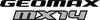 A high-resolution studio product photograph of the Dunlop Geomax MX14 rear off-road motorcycle tire in 90/100-16 sizing, isolated against a seamless, solid white background. The tire is shown standing vertically at a three-quarter angle to highlight its specialized sand and mud scoop tread pattern. Tall, V-shaped paddle knobs run down the center for maximum drive traction in loose terrain, flanked by aggressive, staggered shoulder lugs, with embossed "GEOMAX MX14" branding clearly visible on the matte black sidewall.