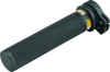A high-resolution studio product photograph of the ProTaper Aluminum Throttle Tube engineered specifically for 2007–2022 Honda CRF150R models, set against a clean white background. Displayed at a studio perspective angle, the throttle tube is precision CNC-machined from aircraft-grade 6061-T6 billet aluminum with a durable black anodized finish, providing exceptional structural integrity to prevent crash damage common to standard plastic tubes. It features an internal low-friction Teflon sleeve to deliver smooth, low-effort pull and snappy return action, alongside an aggressively knurled outer surface to guarantee maximum grip glue adhesion. The tube includes a removable end plug for effortless adaptation to wrap-around handguards, complete with laser-etched ProTaper branding.