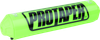 A high-resolution studio product photograph of a ProTaper Fuzion Bar Pad in Race Green, set against a clean white background. Displayed at a front-three-quarter angle, the cylindrical high-density molded foam pad features a glossy vibrant green vinyl cover, bold white "PROTAPER" block logo graphics printed across the front, sleek black molded end caps, and subtle white "FUZION" branding on the side, designed specifically for ProTaper Fuzion crossbar handlebars.