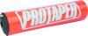 A high-resolution studio product photograph of a ProTaper 8-inch Round Bar Pad in Race Orange, set against a clean white background. Displayed at a front-three-quarter angle, the compact 8-inch cylindrical high-density molded foam pad features a glossy bright orange vinyl cover, bold black "PROTAPER" block logo graphics printed across the front, and durable black molded end caps designed for mini-bikes and traditional crossbar-equipped handlebars.