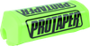 A high-resolution studio product photograph of a ProTaper 2.0 Square Bar Pad in Race Green, set against a clean white background. Displayed at a front-three-quarter angle, the high-density molded closed-cell foam pad features a vibrant bright green vinyl cover, bold white block "PROTAPER" logo graphics printed across the front, and a streamlined square profile with cutouts designed specifically for oversized 1-1/8" un-braced handlebars