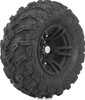 A high-resolution studio product photograph of a QuadBoss QBT447 Utility ATV/UTV tire in size 26x11-12, set against a clean white background. Displayed at a front-three-quarter angle, the heavy-duty rear all-terrain utility tire features a non-directional tread design with multi-angled lugs that provide excellent traction on hardpack, mud, and loose trail surfaces. Constructed with a durable 6-ply rated bias carcass, the black rubber casing displays crisp embossed sidewall text including "QUADBOSS", "QBT447", and "26x11-12".