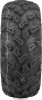 A high-resolution studio product photograph of a QuadBoss QBT447 Utility ATV/UTV tire in size 26x11-12, set against a clean white background. Displayed at a front-three-quarter angle, the heavy-duty rear all-terrain utility tire features a non-directional tread design with multi-angled lugs that provide excellent traction on hardpack, mud, and loose trail surfaces. Constructed with a durable 6-ply rated bias carcass, the black rubber casing displays crisp embossed sidewall text including "QUADBOSS", "QBT447", and "26x11-12".