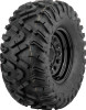 A high-resolution studio product photograph of a QuadBoss QBT454 Utility ATV/UTV tire in size 26x9R12, set against a clean white background. Displayed at a front-three-quarter angle, the narrow front-fitment off-road tire features an aggressive non-directional tread pattern with deep center tread blocks, self-cleaning voids, and protective wraparound shoulder lugs. Constructed with a 6-ply rated carcass, the durable black rubber casing displays crisp embossed sidewall text including "QUADBOSS", "QBT454", and "26x9R12".