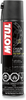 A high-resolution studio product photograph of a 400ml aerosol can of Motul C4 Chain Lube Factory Line, set against a clean white background. Standing upright at a front-facing angle, the tall cylindrical black metal container features a red spray nozzle actuator with an attached precision extension straw. The front label displays a dark panel featuring a rear sprocket graphic alongside the vertical white "MOTUL" logo set on a bold red banner, paired with crisp white and yellow "MC CARE", "C4", "CHAIN LUBE", "FACTORY LINE", and "RACING ROAD" callouts.