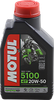 A high-resolution studio product photograph of a 1-liter bottle of Motul 5100 4T Technosynthese synthetic blend engine oil in heavy-duty 20W-50 viscosity, set against a clean white background. Standing upright at a front-facing angle, the sleek black plastic bottle features a textured ergonomic grip and a red twist-off cap. The dynamic front label prominently displays the bold white "MOTUL" logo vertically alongside bright green "5100", "4T 20W-50", "ESTER", and "TECHNOSYNTHESE" callouts, accompanied by a motorcycle graphic. Certified to JASO MA2 and API SM specifications, it is formulated with synthetic ester technology to deliver maximum thermal stability, high-temperature shear protection, and smooth wet-clutch operation for high-displacement, air-cooled, or heavy V-twin four-stroke motorcycle engines.
