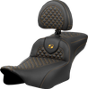 SADDLEMEN Roadsofa™ Extended Reach Seat - Dragon Scale Stitch - Gold Stitch - w/ Backrest - FLTR/FLHX '23-'24 823-07-209B7