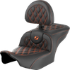 SADDLEMEN RoadSofa™ Seat - with Backrest - Lattice Stitch - Orange Stitch - FLTR/FLHX '23-'24 823-07-182B3