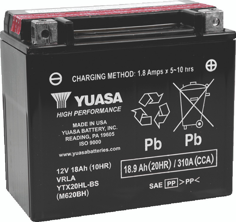 Yuasa YTX20HL-BS high performance maintenance free AGM powersports battery 310 CCA part YUAM620BH Mad Lads Moto
