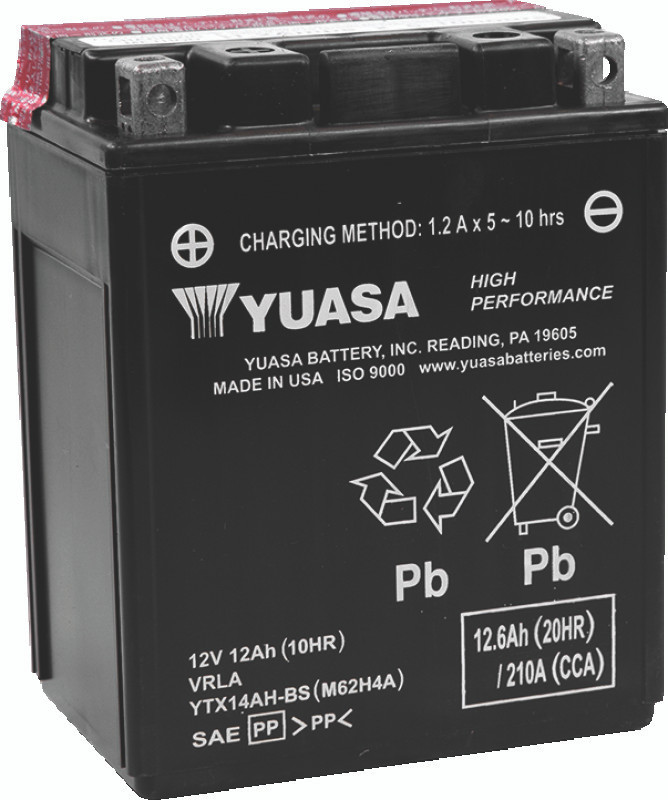Yuasa YUAM62H4A High Performance AGM Powersports Battery with Maintenance-Free Design