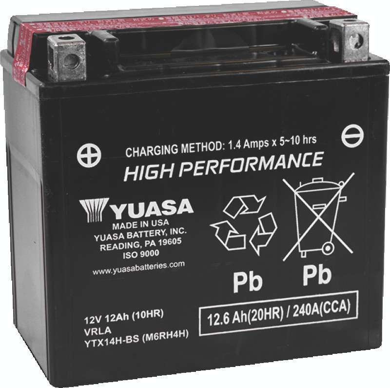 Yuasa YTX14H-BS High Performance AGM Motorcycle Battery with Maintenance-Free Design