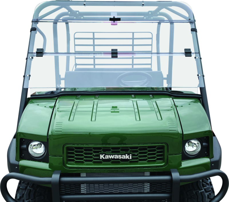 QuadBoss Folding Windshield for Kawasaki KAF620 Mule 4010 4x4 - Clear Polycarbonate, Quick-Release Design
