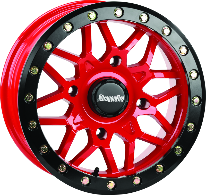 DragonFire Racing Typhon Wheel 14x7 - 4/137 Bolt Pattern, 5+2 Offset, Machined Red Finish
