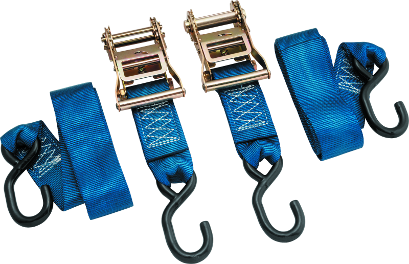 BikeMaster 2x84-inch Ratchet Tie Down Pair - Blue for Secure Cargo Transport
