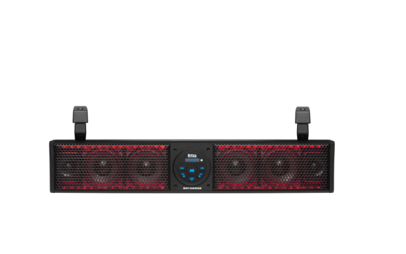 Boss Audio BRT26RGB 26 inch amplified Bluetooth UTV soundbar with multi color RGB LED speakers and roll cage clamps