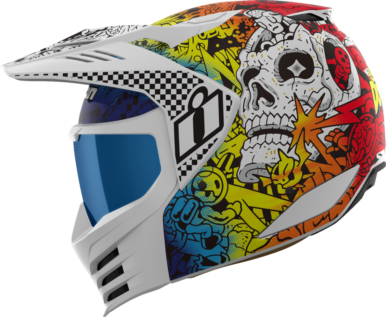 ICON Elsinore™ Helmet Doodle 3 White XS with MX Shield & Modular Face Mask