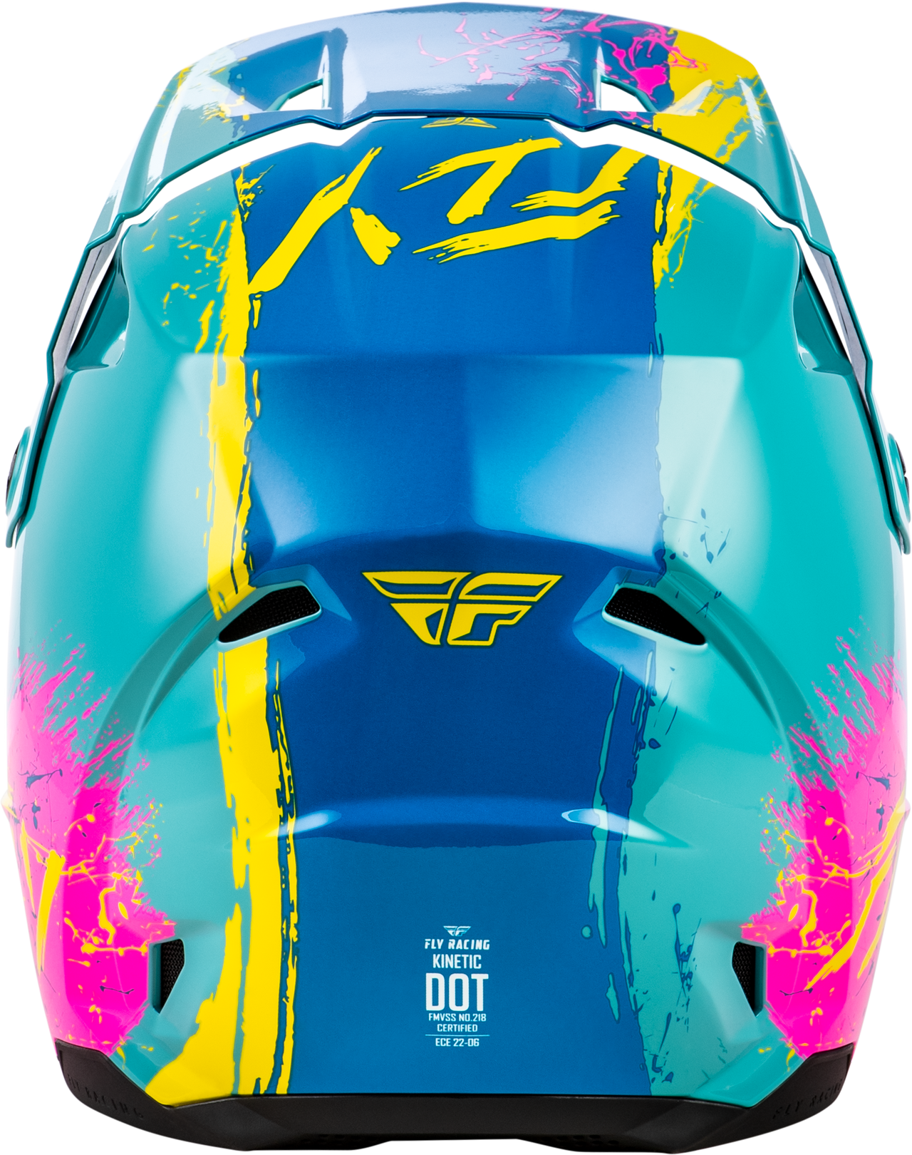 Fly Racing Youth Kinetic Drip Helmet Turquoise, Pink & Yellow – Lightweight Off-Road Motorcycle Helmet