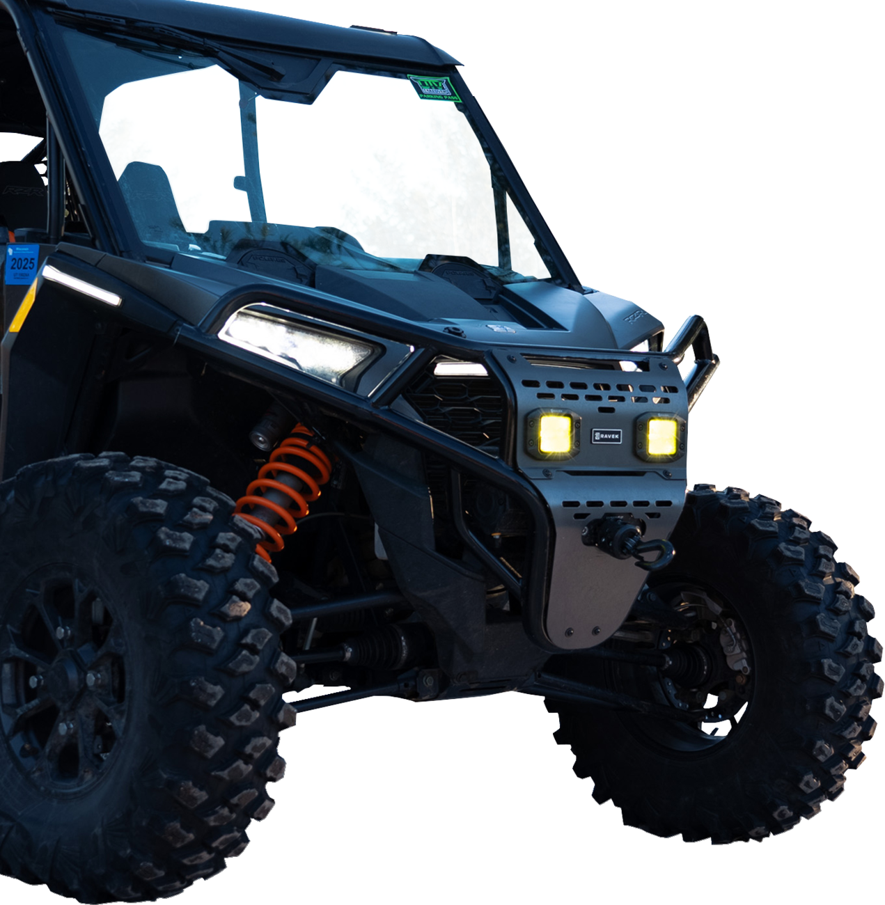 RAVEK Front Bumper and Skid Plate with Amber Lights for Polaris RZR 64-317BKLA