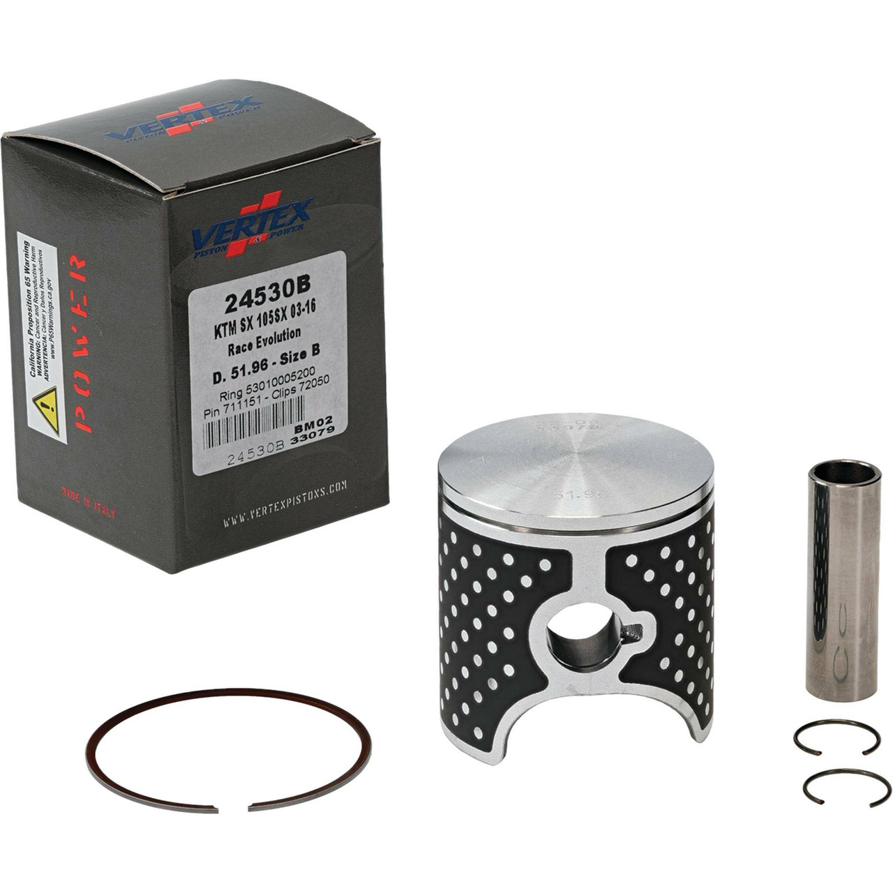 Vertex Piston Kit Cast Race Evolution 51.96 for Stroker KTM – Part Number 24530B