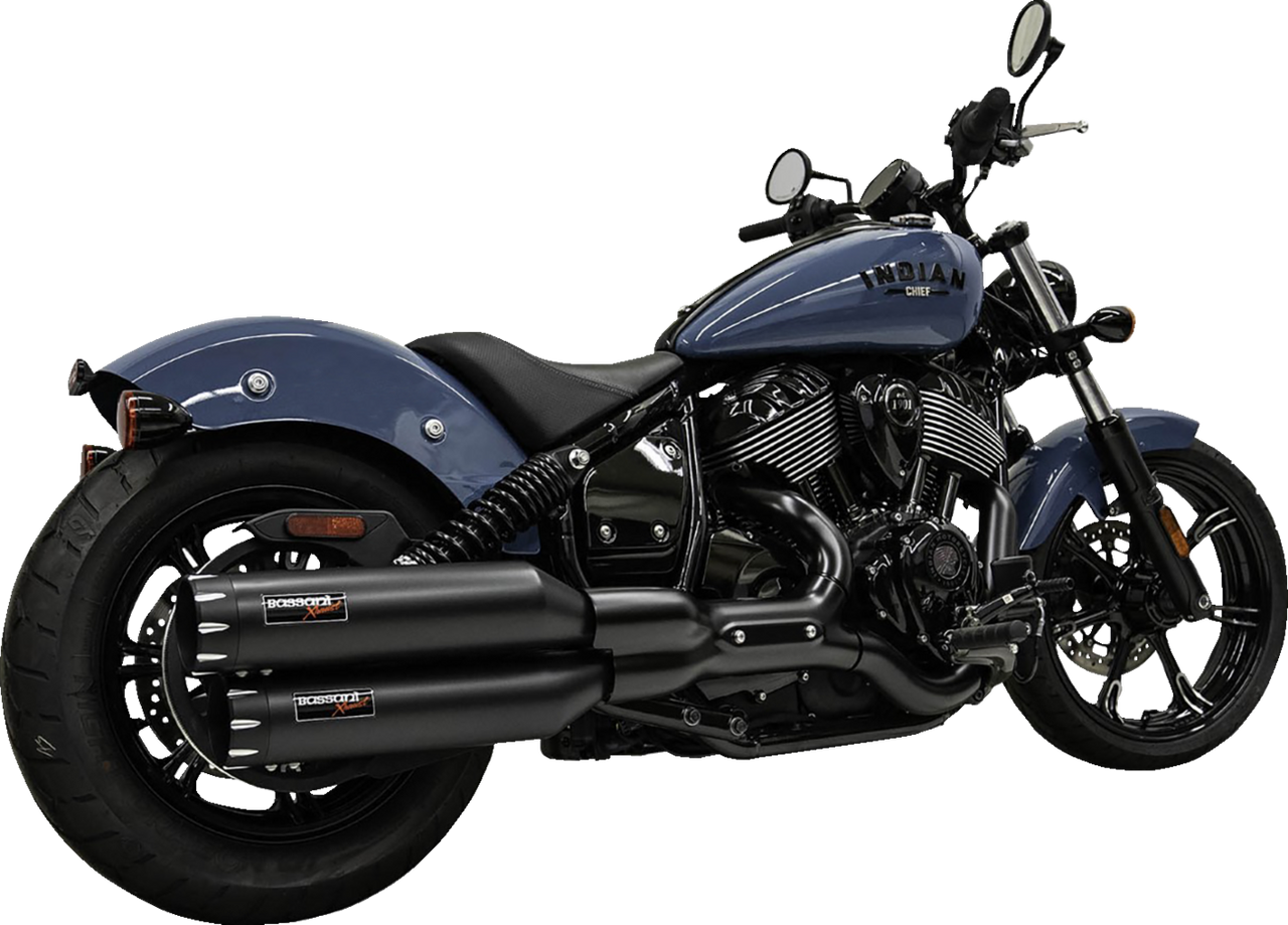 BASSANI XHAUST 4-inch Slip-On Mufflers with Black Billet End Caps – Part Number 8CH17