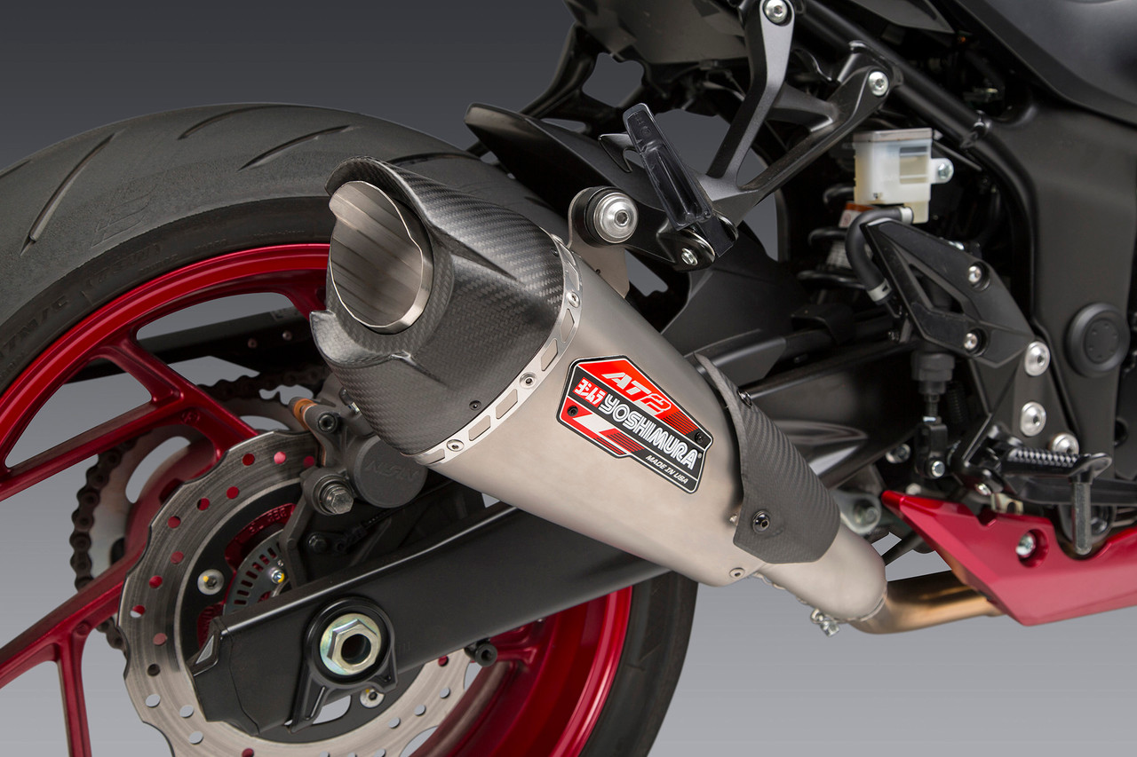 Yoshimura 11801BP521 Street At2 Slip-On Exhaust with Carbon Fiber End Cap and Works Finish
