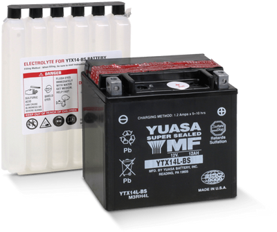 Yuasa YTX14L-BS Maintenance Free AGM Powersports Battery for Harley Davidson