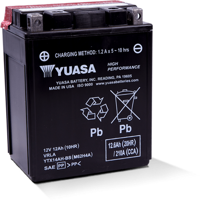 Yuasa YUAM62H4A High Performance AGM Powersports Battery with Maintenance-Free Design