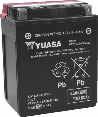 Yuasa YUAM62H4A High Performance AGM Powersports Battery with Maintenance-Free Design