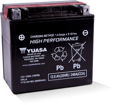 Yuasa YTX14H-BS High Performance AGM maintenance free powersports battery YUAM6RH4H with separate acid pack strip